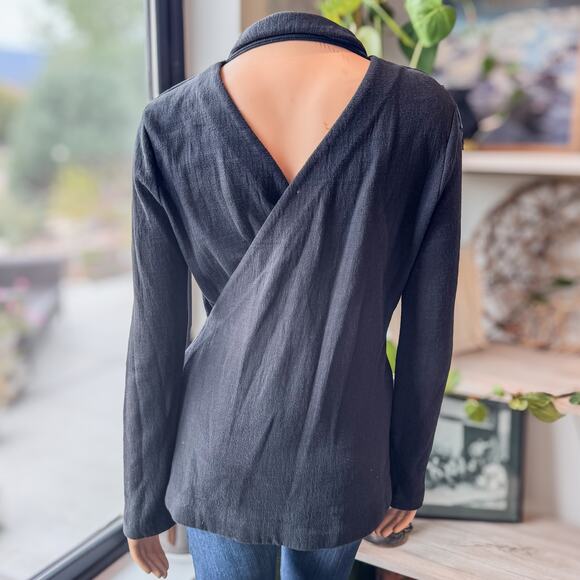 T by Alexander Wang Designer Black Faux Open Back Wrap Blazer Women's Medium - Picture 3 of 13